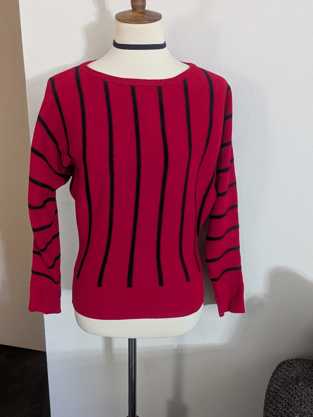 Express Striped Knit Sweater Red Black Dolman Sleeve Size Small